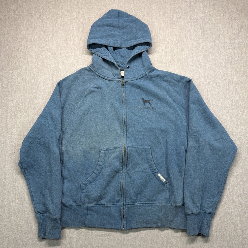 The Black Dog Sweatshirt Full Zip Hoodie Men's XL Blue Heavy Long Sleeve Faded